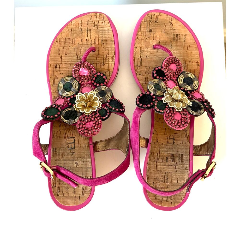 Vaneli Beaded Sandals, Pink Suede, Cork Wedge Heel, Women’s Size 7 - Picture 3 of 7